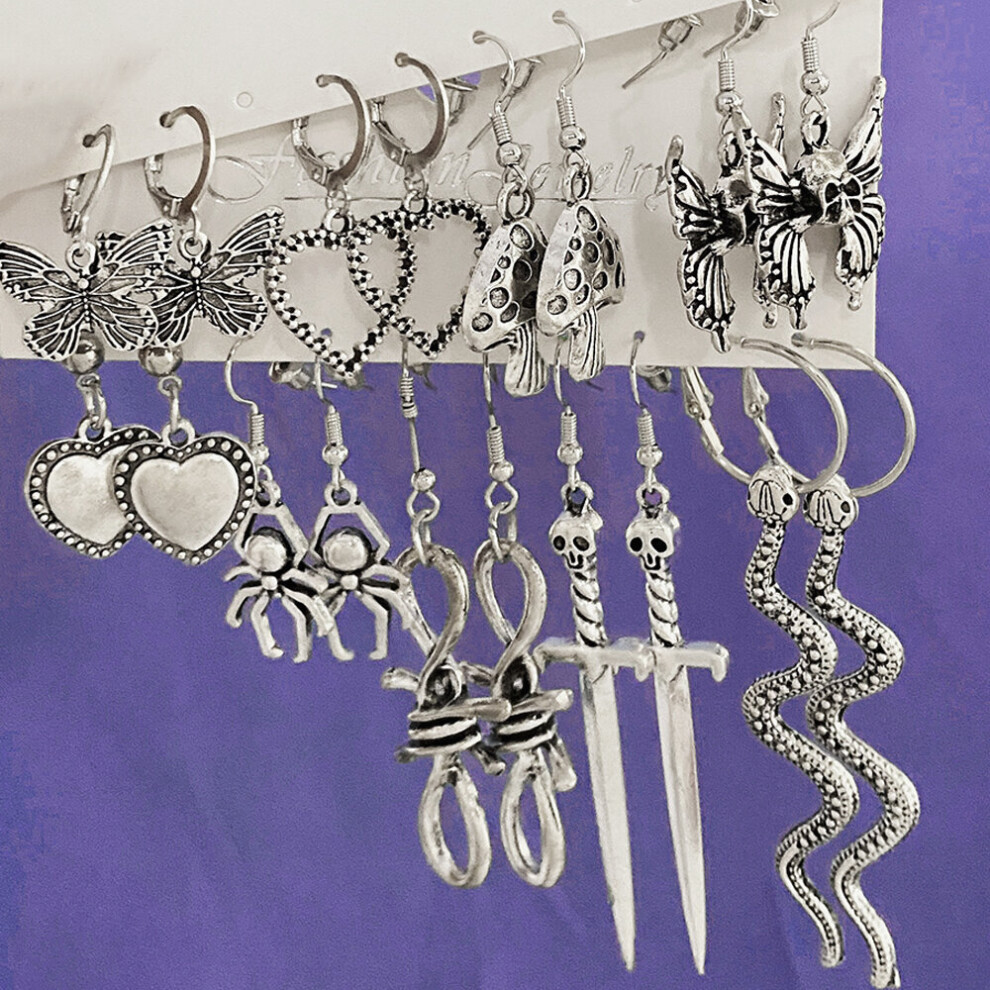 18Pcs/Set Punk Gothic Earring Set for Women Silver Plated Earring Vintage Snake Butterfly Mushroom Earring Jewelry-image-OPC-PBRDYMH-NEW