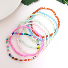 7pcs/Set Beaded Anklet Bracelets Rainbow Elastic Ankle Bracelet On The Leg Foot Beach Jewelry