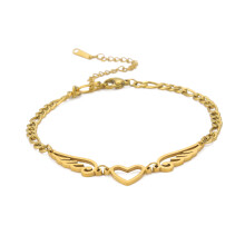 Allergy Stainless Steel Ankle Bracelet for Women Love Heart Wing Charm Bracelet on Leg Girls Foot Chains Anklet Jewelry