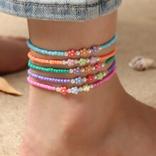1 Set Bohemian Beads Ankle Flower Pearl Butterfly Rice Bead Beaded Foot Chain Beach Anklets For Women Girls