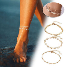 Anklet Women Girls Style Chain Beach Anklet Bracelet Jewelry Anklet Adjustable Three Piece Anklet Eyebolt