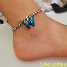 Bohemian Women Colorful Butterfly Pendant Anklets Rhinestone Tennis Foot Chain For Girls Summer Beach Accessories
