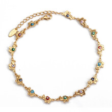 Lucky Eye Copper Adjustable Elephant Anklet Evil Eye Ankle Bracelet for Women Girls Beach Jewelry BE391
