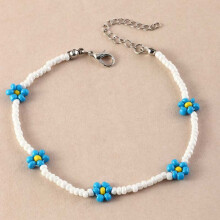 Boho Beads Anklets Womens Bohemian Alloy Red Yellow Little Daisy Flower Anklets Foot Chains Jewelry For Girls