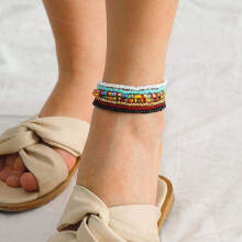 Bohemian ethnic mixed rice beads 7-piece anklet elastic anklet A great for girls