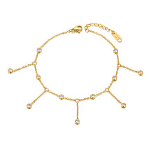 Chain Link Anklets For Women Girls 14K Plated Stainless Steel CZ Crystal Foot Jewelry ??????? ?? ???? A21028
