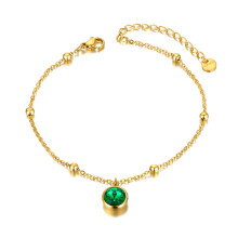 Titanium Stainless Steel Link Chain Anklets For Women Girls Green/Fuchsia CZ Crystal Charm Foot Anklet Jewelry A22001