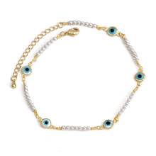 Lucky Eye Adjustable Pearl Foot Chain Anklet Evil Eye Charm Ankle Bracelet for Women Girls Jewelry BE486