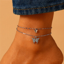 Silver Butterfly Anklet for Women Double Layer Butterfl Pendant Leg Bracelets on the Leg Women Accessories