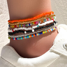 High 7 Piece Hand Beaded Anklet Bracelet Rainbow Elastic Anklet Anklet Ankle Beach Jewelry
