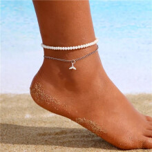 Boho Pearl Fishtail Anklet For Women Y2k Colorful Beads Butterfly Anklet Bracelet Multilayer Anklets Chain Jewelry Gift