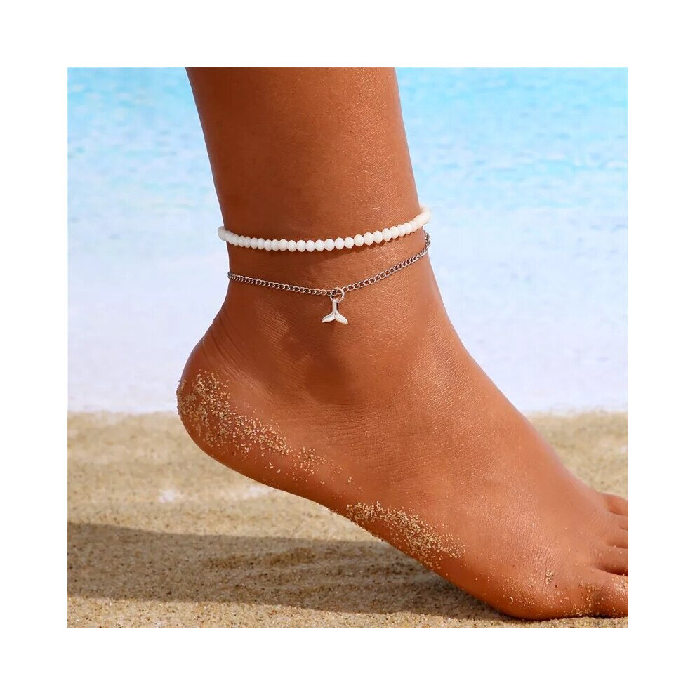 Boho Pearl Fishtail Anklet For Women Y2k Colorful Beads Butterfly Anklet Bracelet Multilayer Anklets Chain Jewelry Gift Multicoloured