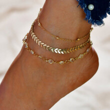 pack of 3 anklets with faux rhinestone in mixed link chains