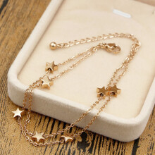 Highly Polished Double-Layered Chain And Star Anklet Top Titanium Steel Jewelry Woman Child Gift