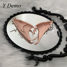 Y Demo 1 Pair Gothic Rivets Cross Chains Women's Elf Ears Silicon Party Cosplay Accessory