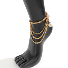 Multilayer Chain High Heel Shoe Foot Ankle Beach Jewelry Foot Bracelet For Women Girl Pearl Charm Anklet Gift