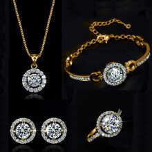 Top Crystal Women Wedding Necklace Earring bracelets Ring Jewelry Set silver plated Zircon jewellery for bride