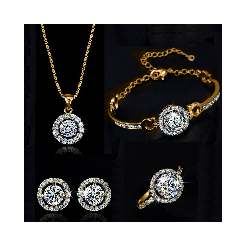 Top Crystal Women Wedding Necklace Earring bracelets Ring Jewelry Set silver plated Zircon jewellery for bride