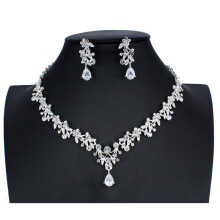 jiayijiaduo Silver necklace earrings wedding Jewellery set for women and girls dress accessories NE+EA