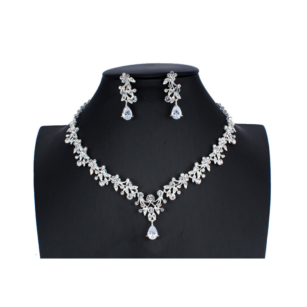 jiayijiaduo Silver necklace earrings wedding Jewellery set for women and girls dress accessories NE+EA