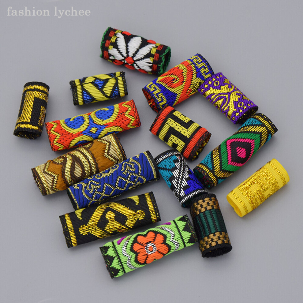 Unisex Multicoloured Lychee 15Pcs Mix Fabric Dread Dreadlock Beads Clips Cuff For Hair Braid Beads Tube Random Style Hair Accessories