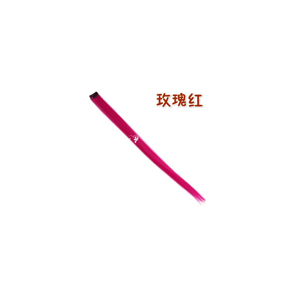 Long Straight Hair Piece Hair Clip In Highlight Rainbow Hair Streak Pink Synthetic Hair Strands on Clips