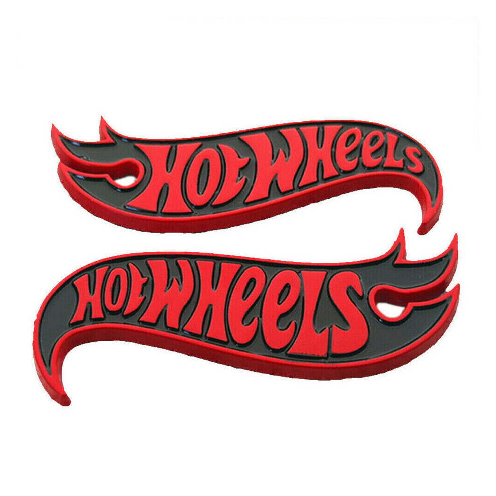 2Pcs 3D Metal Hot Wheels Fender Lid Hood Badge Decal Emblem Red/Black 5701510935442
