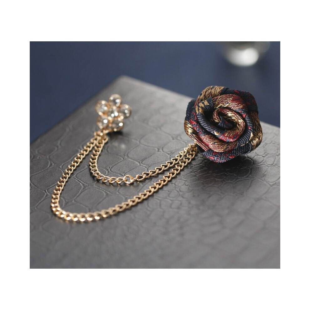 Vintage Mixed Fabric Rose Brooches Tassel Chain Men Suit Collar Brooch Broche Lapel Pin Brooches for Women Jewelry Accessories