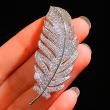 Crystal Feather Brooches Silver Rhinestone Alloy Plant Brooch Lady Party Safety Pins