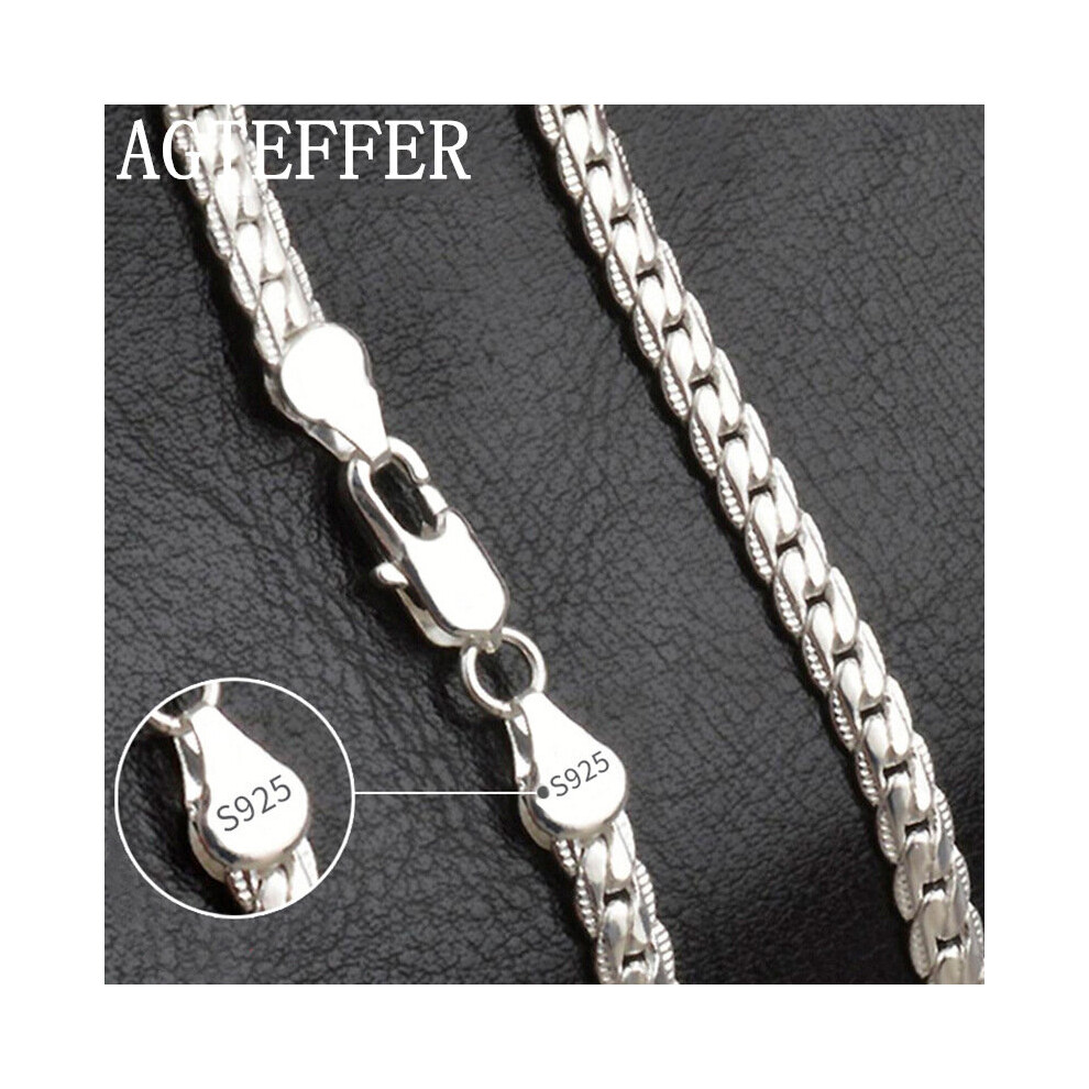 (White, 50cm) S925 Sterling Silver 6mm Full Sideways Necklace 8/18/20/24 Inch Chain For Woman Men Wedding Engagement Jewelry