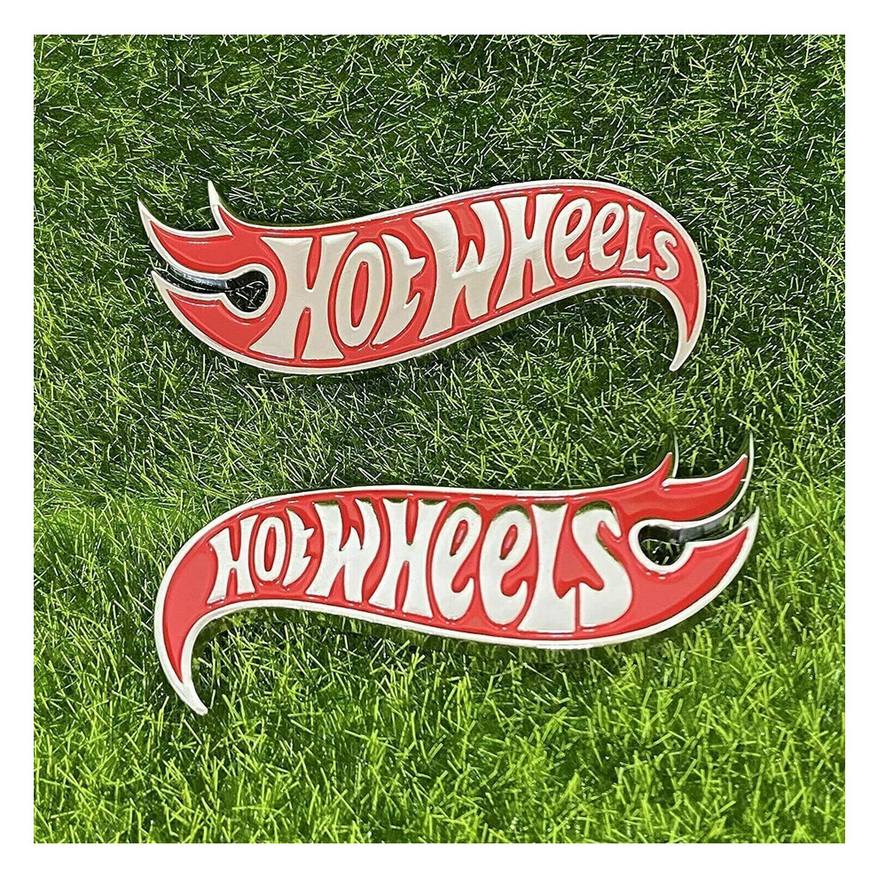 2Pcs 3D Metal Hot Wheels Fender Lid Hood Badge Decal Emblem Red/Silver 5701510935435