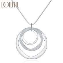925 Sterling Silver 18 Inches Three Circle Pendant Chain Frosted Necklace For Women Wedding Party Charm Jewelry