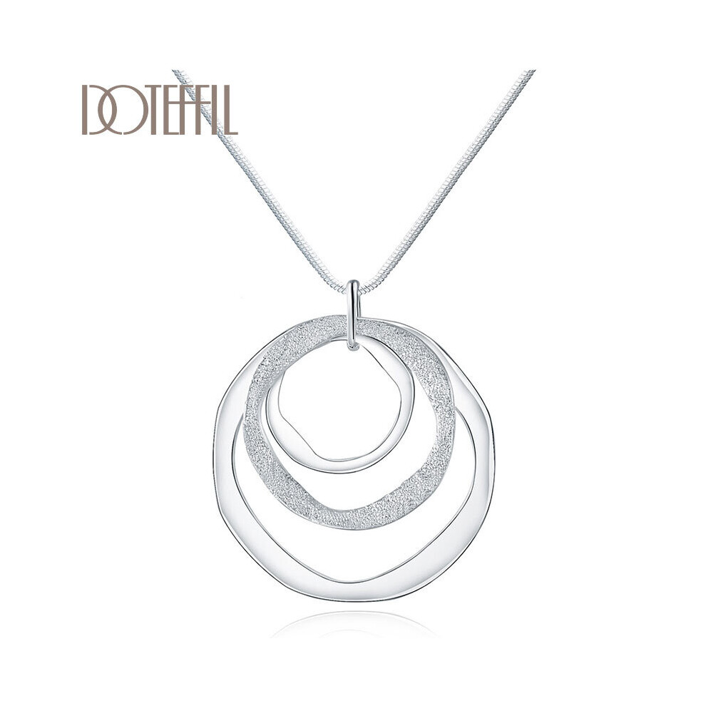 925 Sterling Silver 18 Inches Three Circle Pendant Chain Frosted Necklace For Women Wedding Party Charm Jewelry Multicoloured