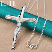 (White, 70cm) 925 Sterling Silver Jesus Cross Pendant Necklace 16/18/20/22/24/26/30 Inch Chain For Woman Man Charm Wedding Jewelry