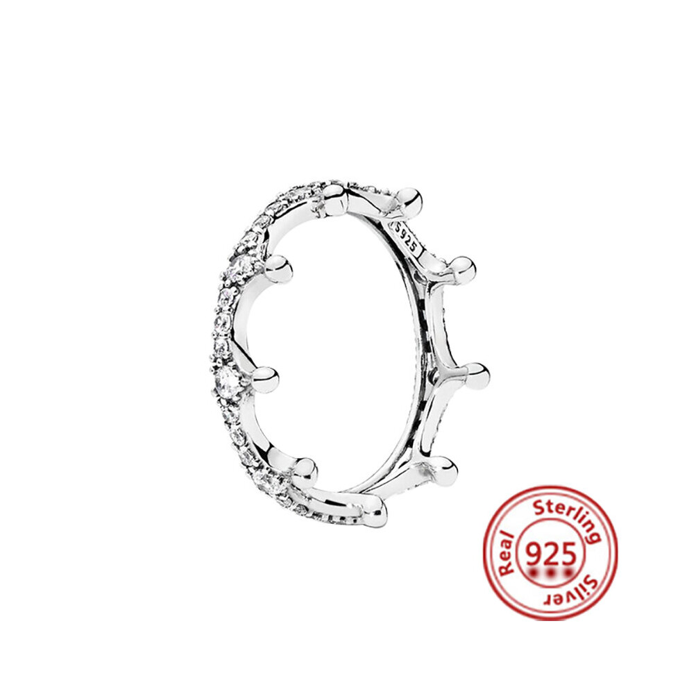 100% 925 Sterling Silver Princess Tiara Crown Sparkling Love Heart ,CZ Rings for Women Engagement Jewelry Anniversary