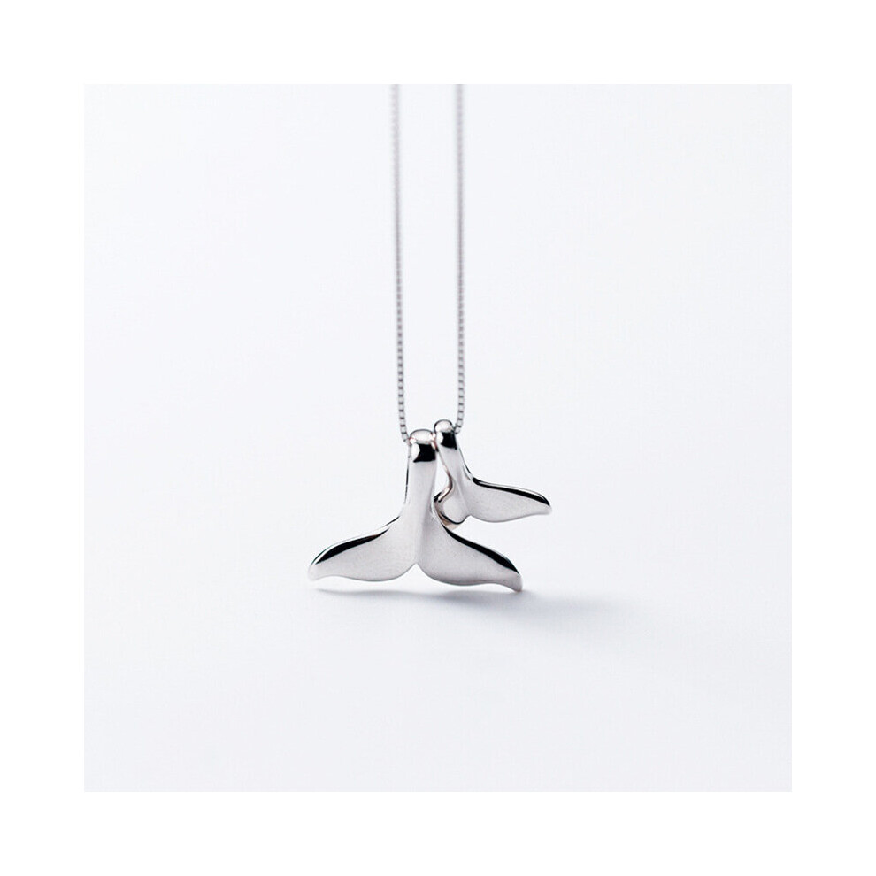 100% 925 Sterling Silver Double Whale Tail Necklaces & Pendants For Women Flyleaf Creative Lady Fine Wedding Party Jewelry