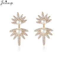 (Silver) Jisensp Crystal Front Back Double Sided Stud Earrings for Women Ear Jackets Piercing Jewelry Earing Pendientes