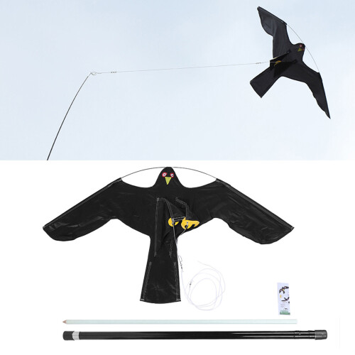 Flying Hawk Kite Realistic Garden Bird Repeller Scarer with 4m Telescopic Pole 1