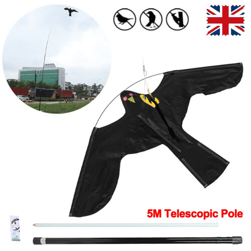 Flying Hawk Kite Realistic Garden Bird Repeller Scarer with 4m Telescopic Pole
