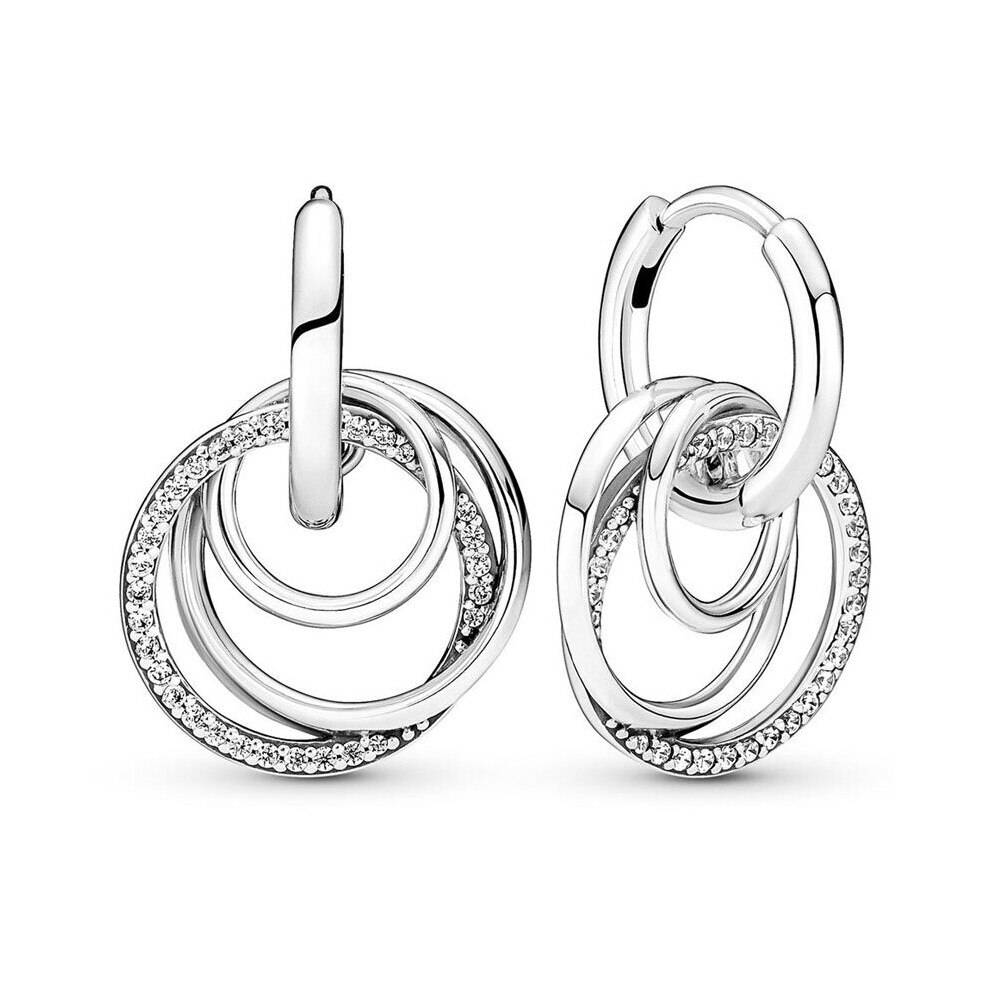 Family Always Encircled Earring With Crystal For Women 925 Sterling Silver Earring Wedding Gift Europe Jewelry Multicoloured