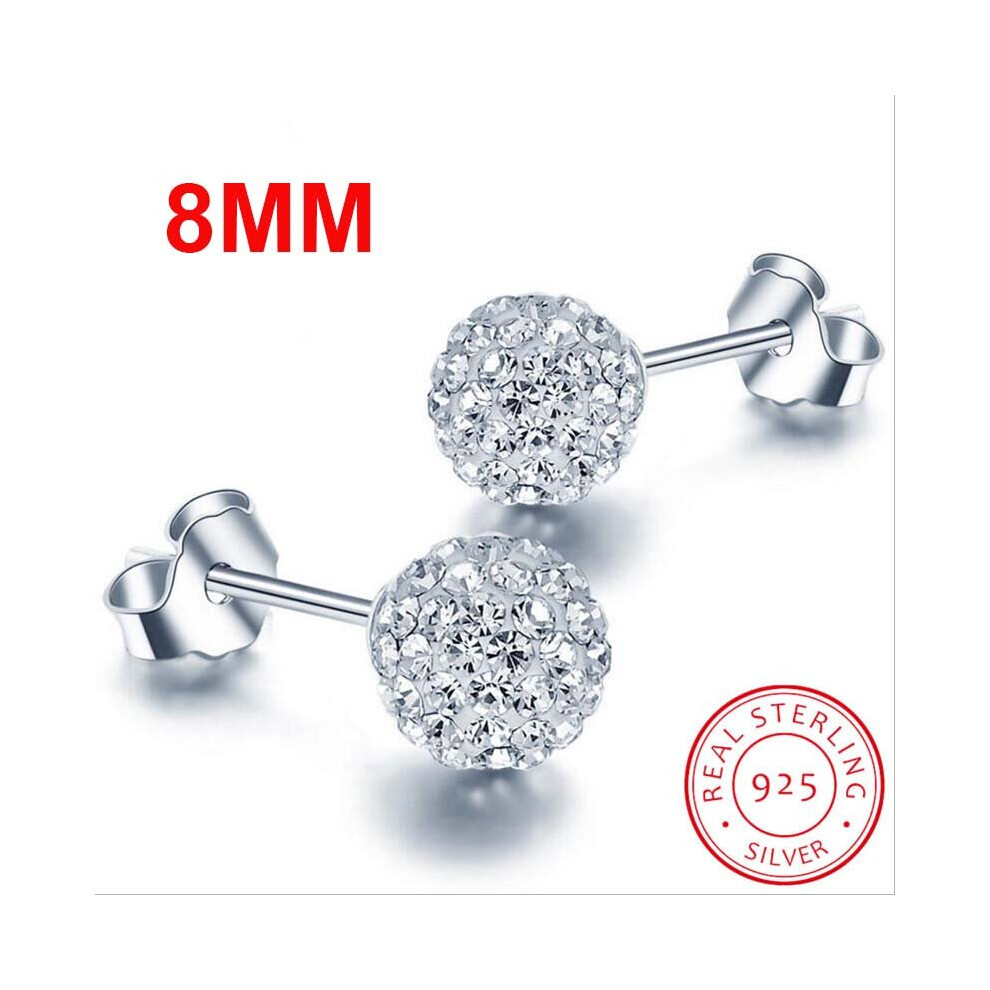 High 925 Sterling Silver Rhinestones Crystal Ball Stud Earring Bead Jewelry 10Mm 8Mm 6Mm Stud Earring For Female Jewelry Brown
