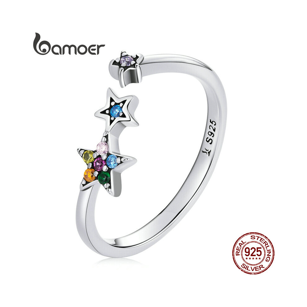Bamoer 925 Sterling Silver Rainbow Crystal Star Ring Women Sterling Silver Adjustable Ring Fine Jewelry Wedding Gift-image-OPC-PBRFWBZ-NEW