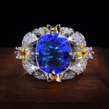 Vintage Jewelry Big Sapphire 925 Sterling Silver Rings for Women Flower Engagement Wedding Band Anniversary Rings