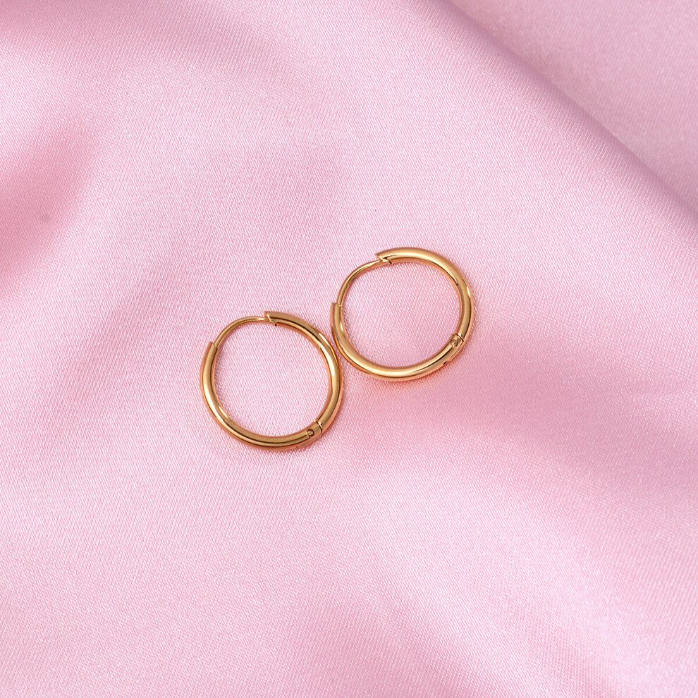 (Black) 6/8/10/12mm Tiny Small Stainless Steel Round Mini Little Good Huggie Hoop Earrings for Women Cartilage Piercing Loop Ring