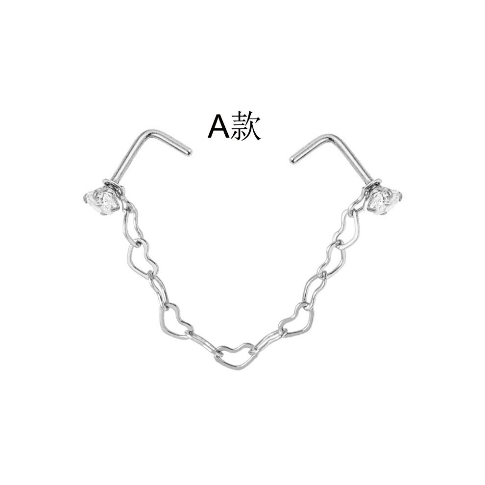 (Black) Double Nose Piercing Chain Nose Chain for Nostril Piercing Stainless Steel Nose Stud Decoration Earring Piercing Chain Women-image-OPC-PBRFYXH-NEW