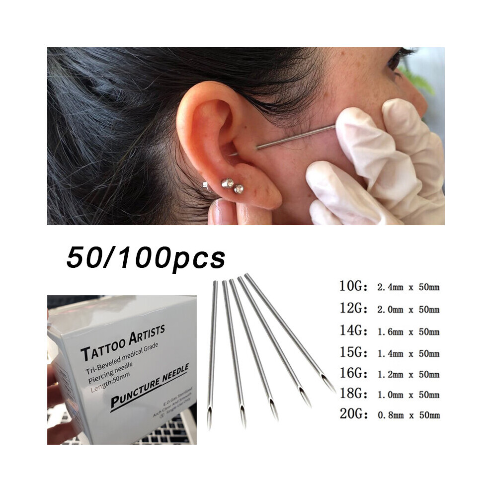 (Green) 10-100pcs/lot Disposable Sterilized Body Piercing Needles Surgical Steel Tattoo Medical Ear Navel Nipple Lip Nose Ring Tools Kit