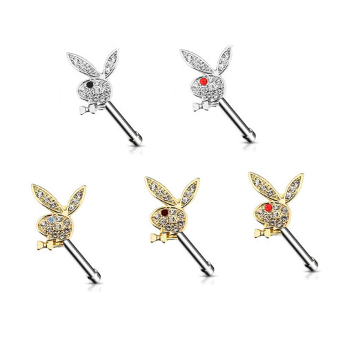 Bunny Ring Nos Piercing Stud Bunny Nase Piercing Crystal Rabbit Šperky Rabbit Cartoon Nariz Piercing Stud Real Piercing 1
