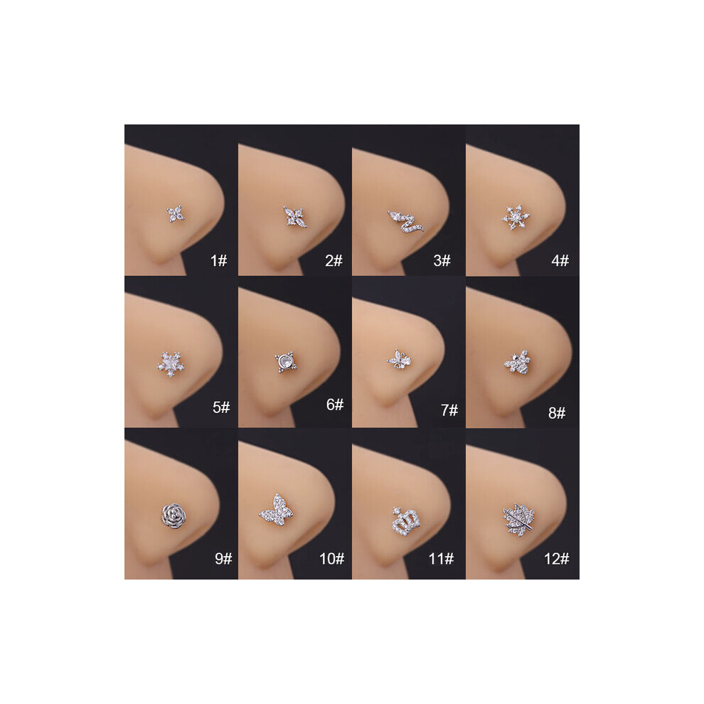 (White) Surgical Steel Small Nose Rings Silver Snake Butterfly Nose Stud for Women Men Cartilage Piercing Body Jewelery-image-OPC-PBRG5XK-NEW