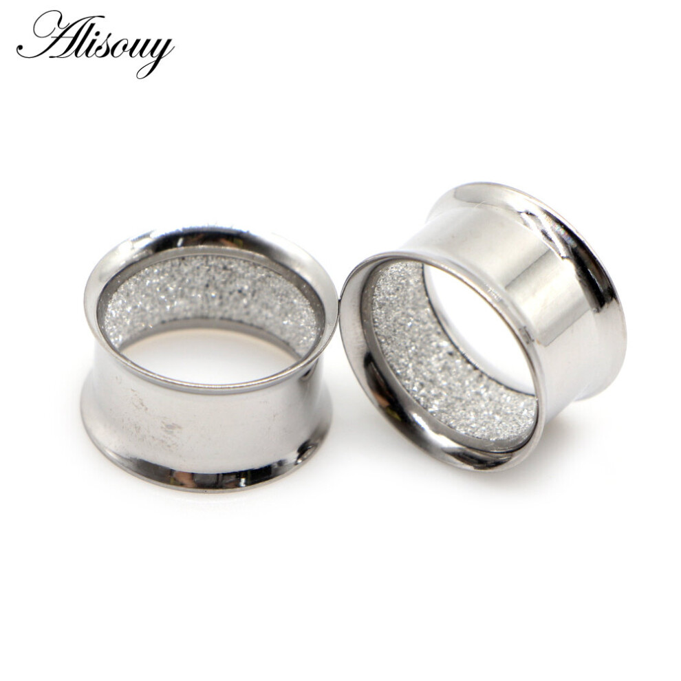 (Gray) 2pcs Stainless Steel Inner Matte Frosted Ear Gauges Expander Stretchers Earrings Plugs Tunnels Piercing Body Jewelry-image-OPC-PBRG66Z-NEW