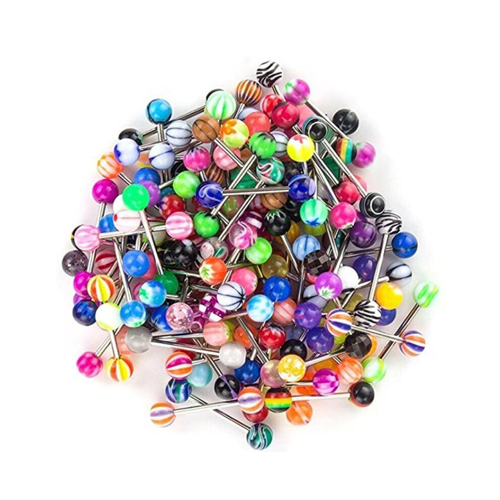 (Gray) Stainless Steel Barbell Tongue Piercing Lot 14G Acrylic Tongue Piercing Set Nipple Bar Sets Tongue Piercing Bulk Pircing Lengua-image-OPC-PBRG65K-NEW